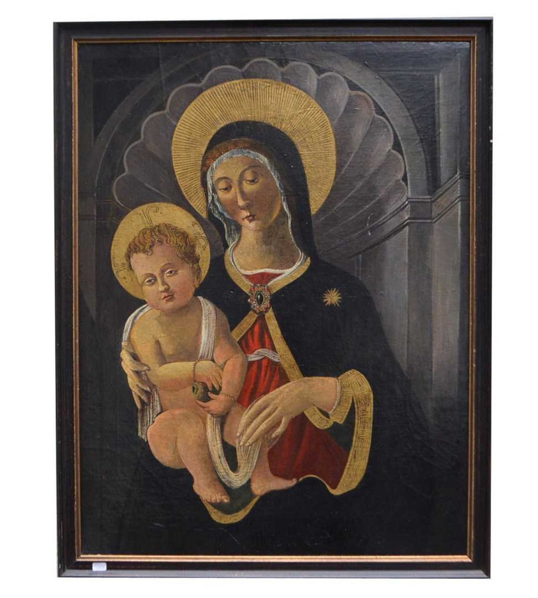 Unbekannter Maler Mutter Gottes mit Kind, Öl/Lwd., dupliert, 52 X 68 cm, Rahmen, 19. Jh.