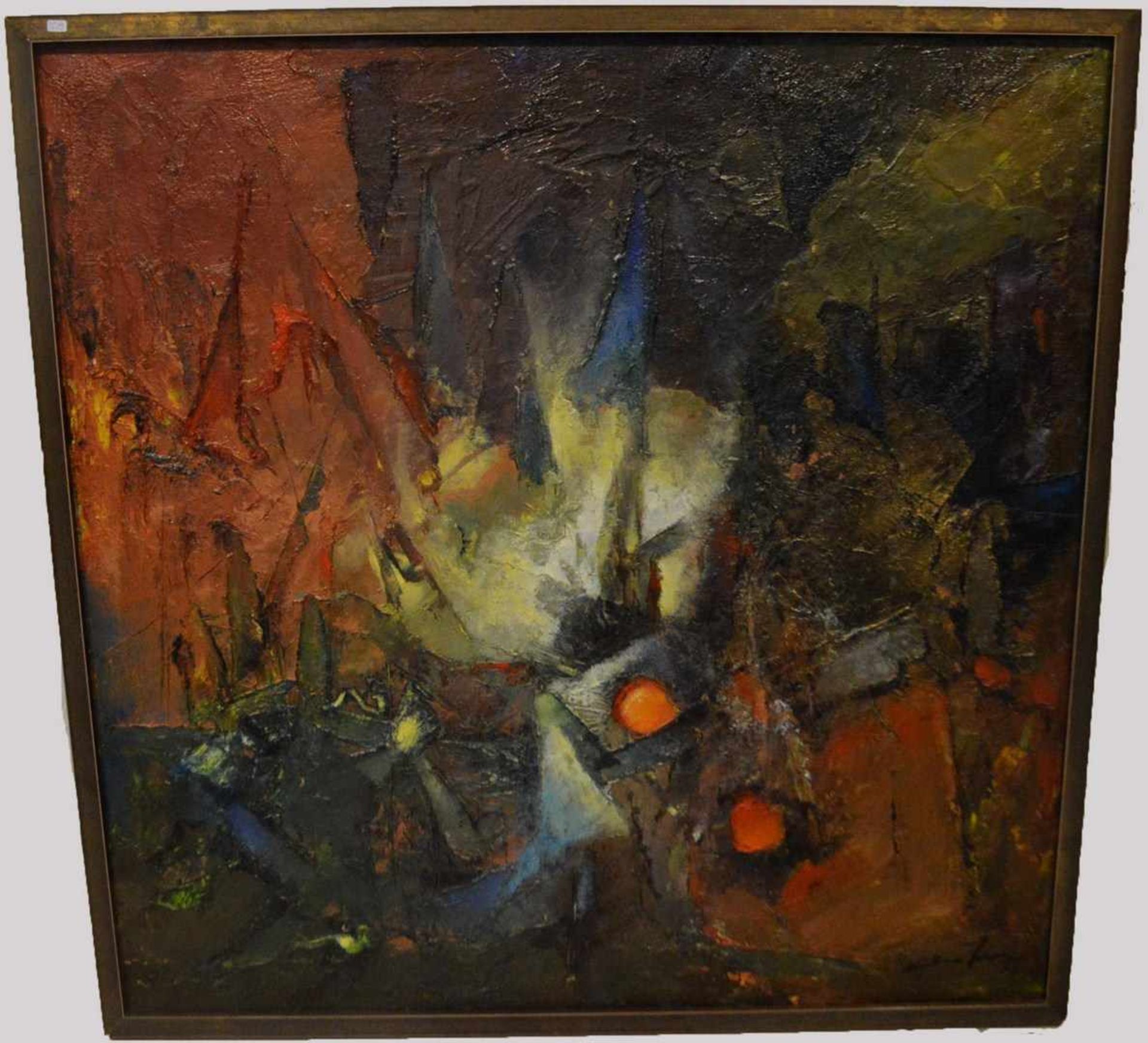 Unbekannter Maler dat. 1973, ohne Titel, Öl/Lwd., u.r.sign. und dat., 100 X 100 cm, Rahmen