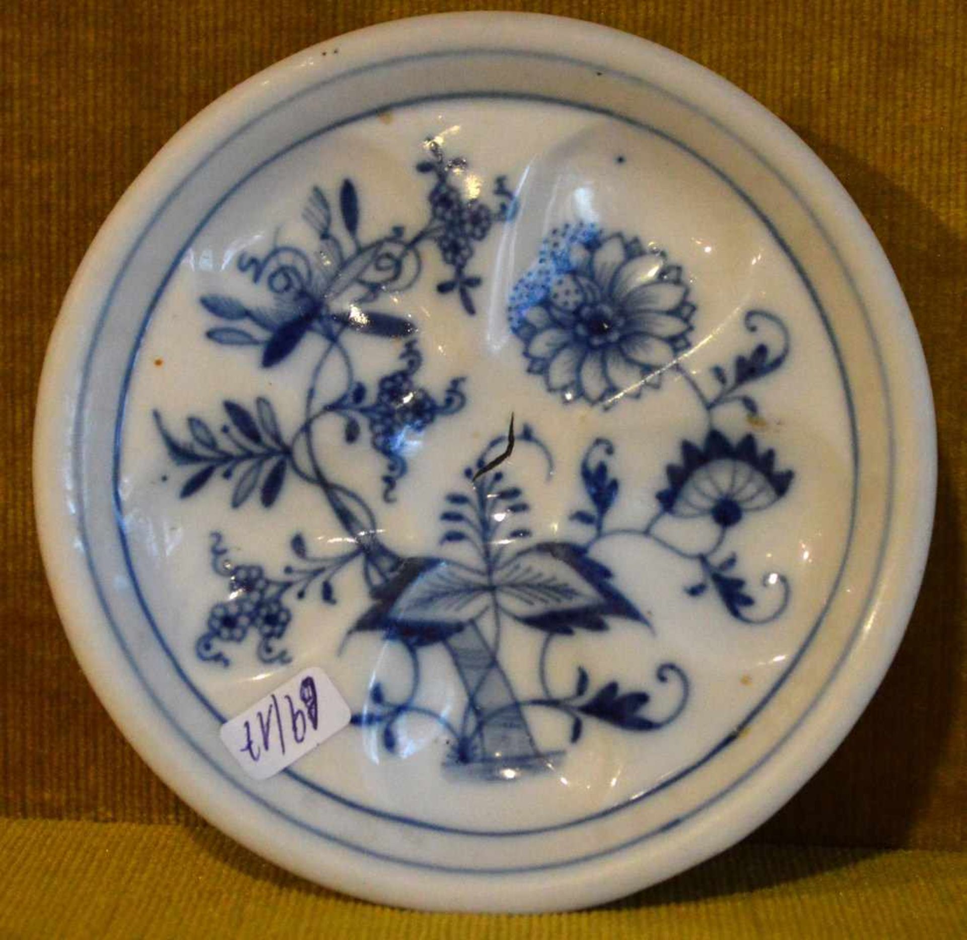 Schneckenschälchen Dekor blaues Zwiebelmuster, Dm 13 cm, FM Stadt Meissen, um 1900