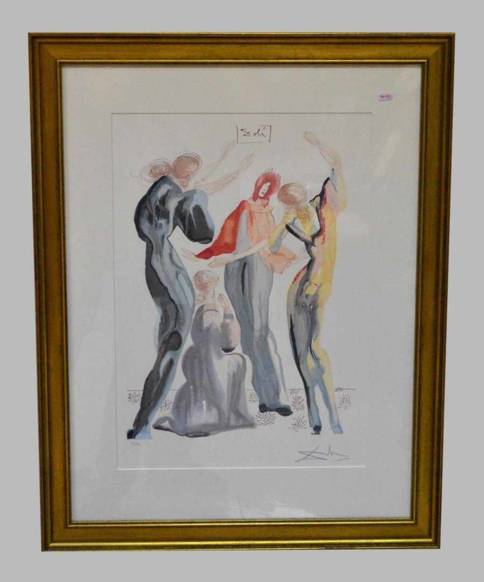 Lithographie Tanzende Frauen, 181/500, u.r. bez. Dali, im Goldrahmen, 54 X 69 cm