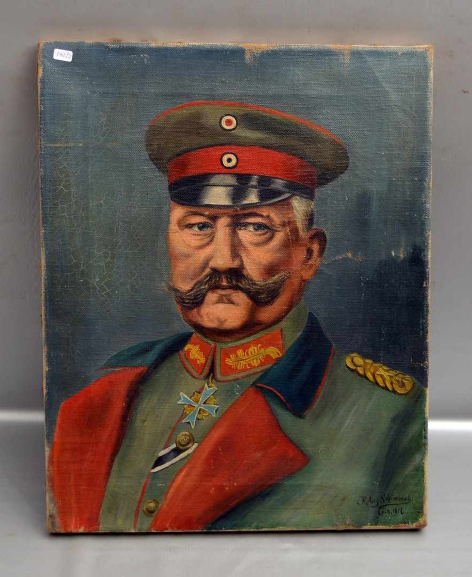 H. August Schimmel dat. 1917 Köln, Portrait eines Soldaten in Uniform, Öl/Lwd., u.r.sign. und