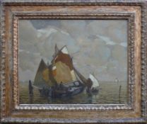 Dill, Ludwig (1848 Gernsbach - 1940 Karlsruhe)"Fischerboote in der Lagune von Venedig"; mit