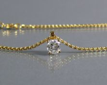 Halskette mit BrillantanhängerKette und Anhängerfassung in 18ct GG; Solitär-Brillant von 1,23ct; W-