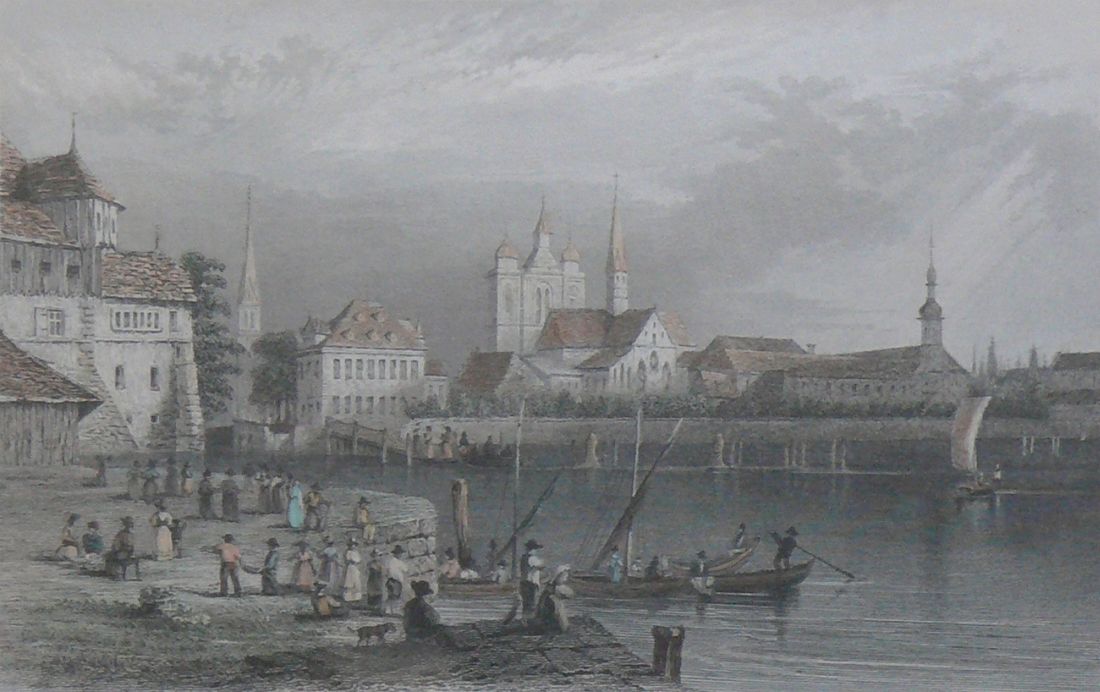 Constanz (Mitte 19.Jh.)mit Hafen; col. Stahlstich von Tombleson/How; ca. 10 x 16 cm; Goldleiste; - Image 2 of 2