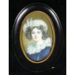 Miniaturist (19.Jh.)"Damen-Brustportrait"; mit Spitzenkragen; junge Frau mit lockigem Haar;