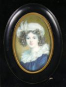 Miniaturist (19.Jh.)"Damen-Brustportrait"; mit Spitzenkragen; junge Frau mit lockigem Haar;
