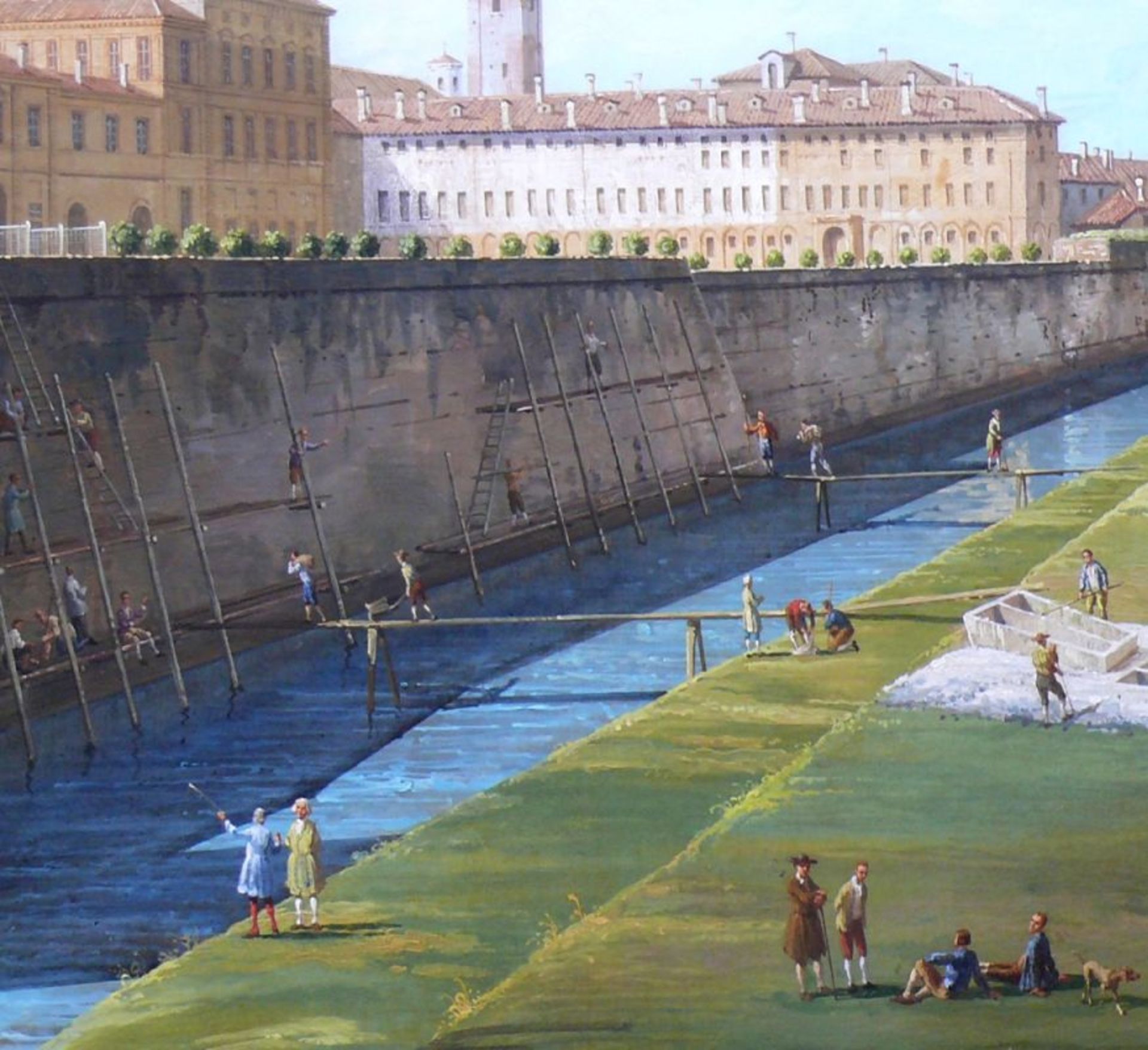 Italienische Schule (18.Jh.)"Blick auf Palazzo Reale" mit Arbeitern an der Befestigungsmauer zum - Bild 3 aus 8