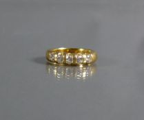 Damen-Brillantring18ct GG; besetzt mit 5 Brillanten von zus. 1,0ct, W-VS; Ringgr. 57