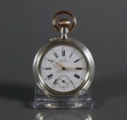 Taschenuhr (um 1900)Lepine; Gehäuse und Staubdeckel Silber 800; Emailziffernblatt mit röm. Anzeige