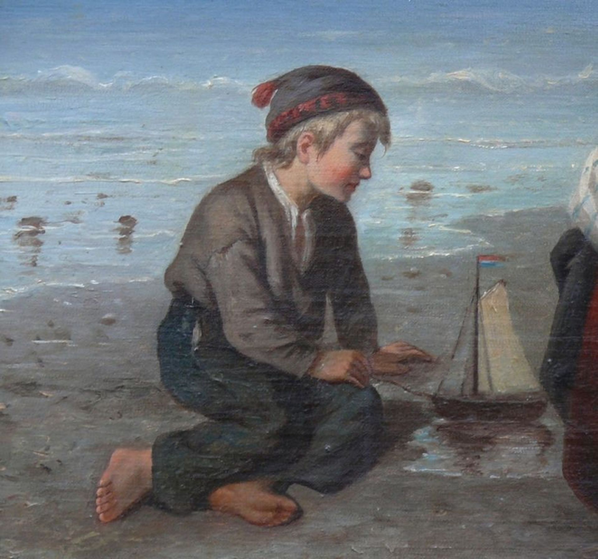 Anonym (19.Jh.)"Junge Frau am Meerufer sitzend"; im Arm hält sie ein Baby umschlossen; vor ihr ein - Bild 4 aus 6