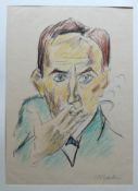 Pechstein, Hermann Max (1881 Zwickau - 1955 Berlin)"Raucher"; col. Kreide-Lithographie von 1916;