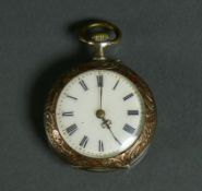 Taschenuhr (um 1900)Gehäuse Silber 800; mit Randverzierung; Emailziffernblatt mit röm. Anzeige; Werk