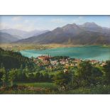 Schoch, Carl (1848 - 1903)"Blick auf Tegernsee mit Kloster"; ÖL/Holz; sommerliche Stimmung; verso