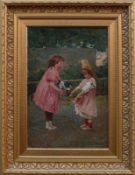 Irolli, Vincenzo (1860 Neapel - 1949)"Geschwisterpaar"; 2 junge Mädchen in einem Garten; die