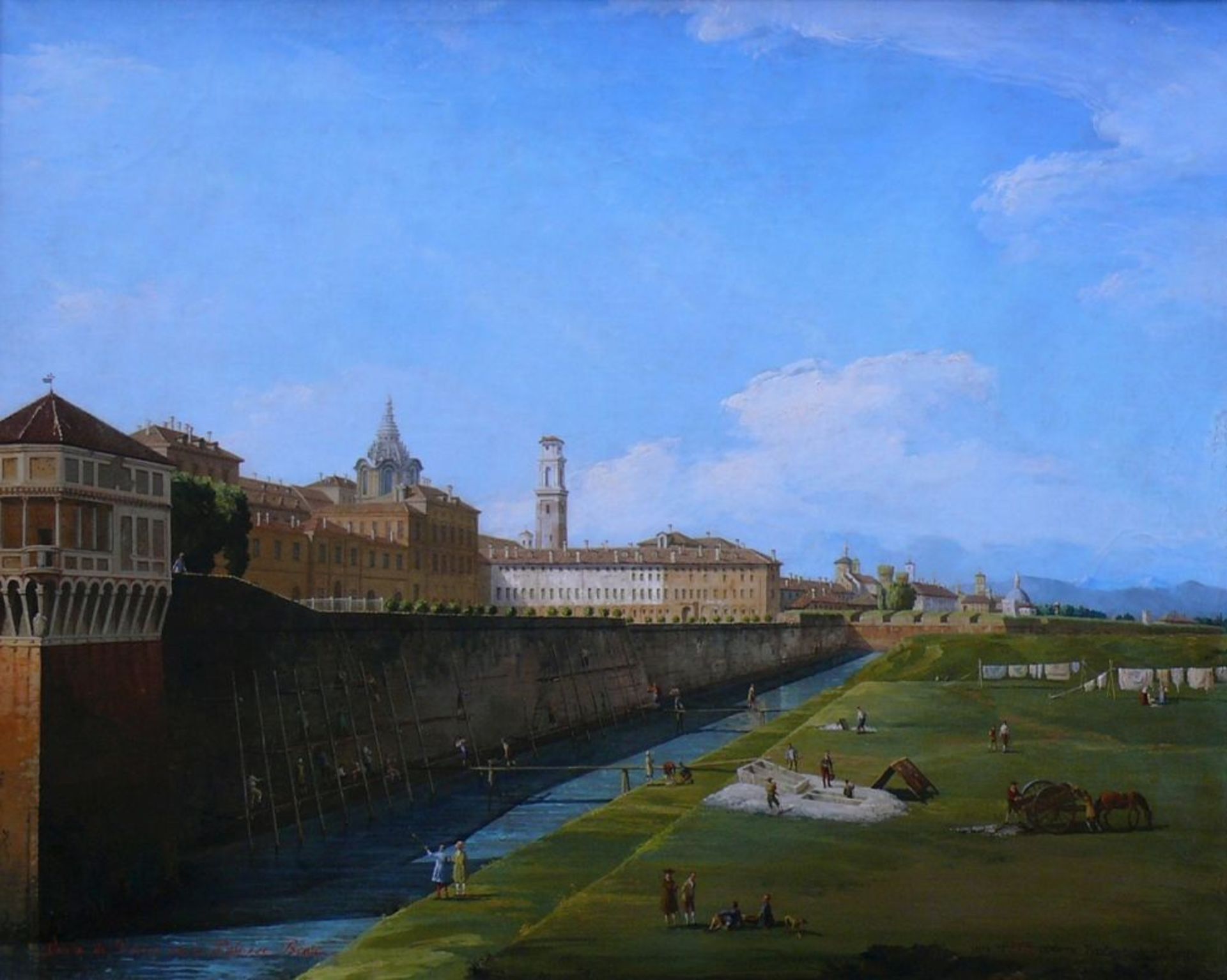 Italienische Schule (18.Jh.)"Blick auf Palazzo Reale" mit Arbeitern an der Befestigungsmauer zum - Bild 2 aus 8