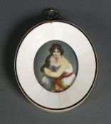 Miniaturist (20.Jh.)"Mme. Lebrun mit Tochter"; in ovalem Ausschnitt; Mischtechnik/Elfenbein; ca. 5,5