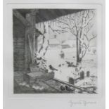Thoma, Hans (1839 Bernau - 1924 Karlsruhe)"Winter"; Blick von einer Veranda aus auf tief verschneite