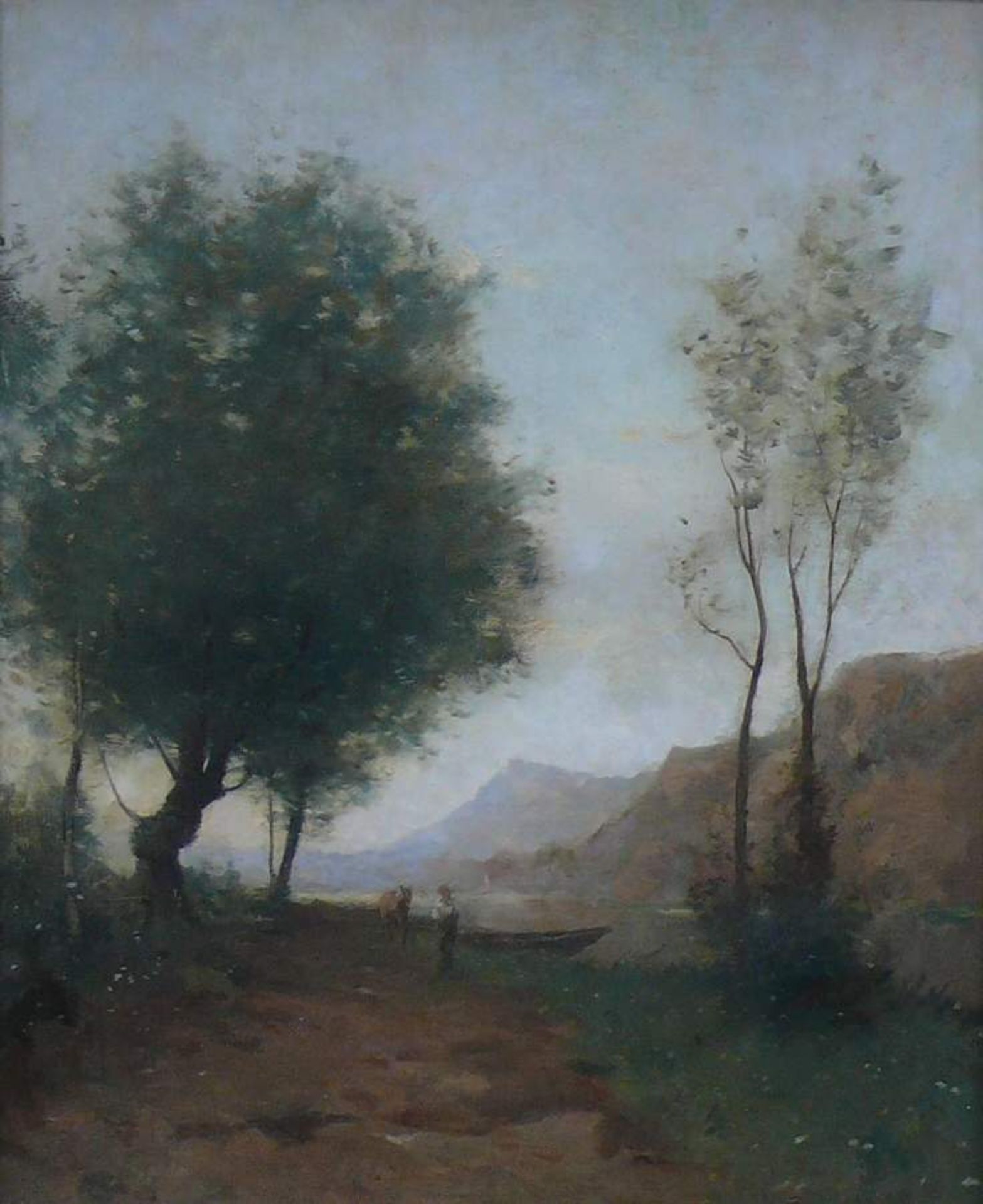 Corot, Camille Jean-Baptiste (attr., Paris 1796 - 1875)"Landschaft" mit Fluss; in der Bildmitte - Bild 2 aus 6