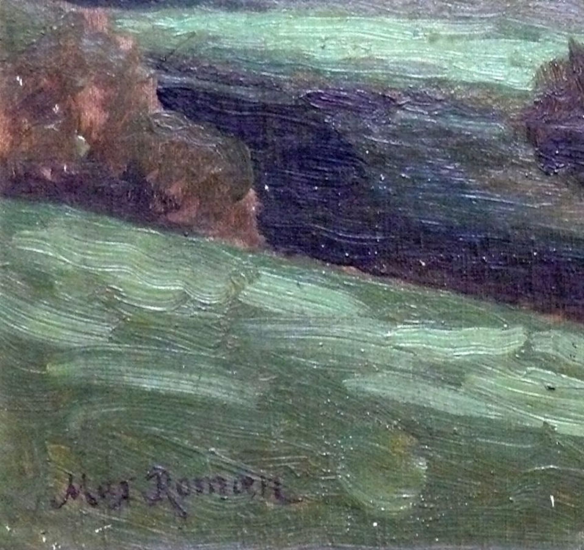 Roman, Max Wilhelm (1849 Freiburg - 1910 Karlsruhe)"Landschaft"; Blick über Wiese auf Wald; ÖL/ - Bild 3 aus 3