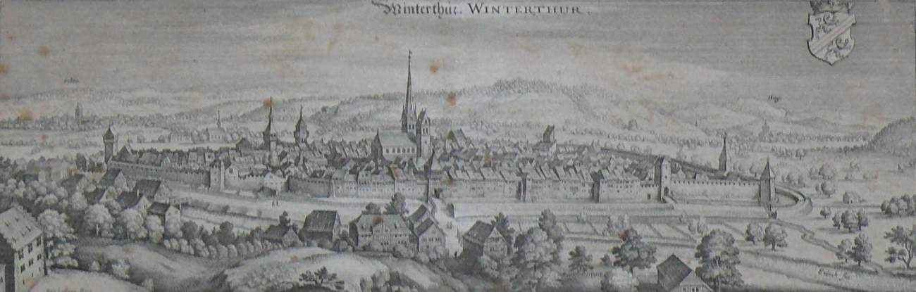 Winterthur (Merian, Mitte 17.Jh.)Kupferstich; leicht stockfleckig; ca. 11 x 33 cm; unter PP hinter - Image 2 of 2