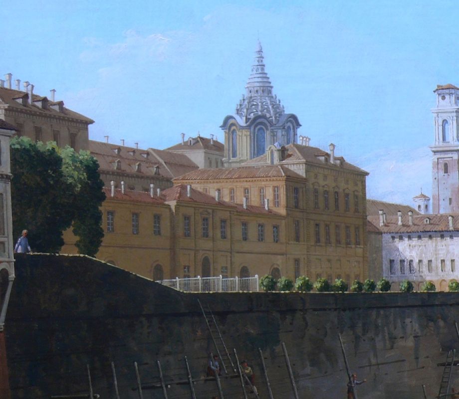 Italienische Schule (18.Jh.)"Blick auf Palazzo Reale" mit Arbeitern an der Befestigungsmauer zum - Image 5 of 8