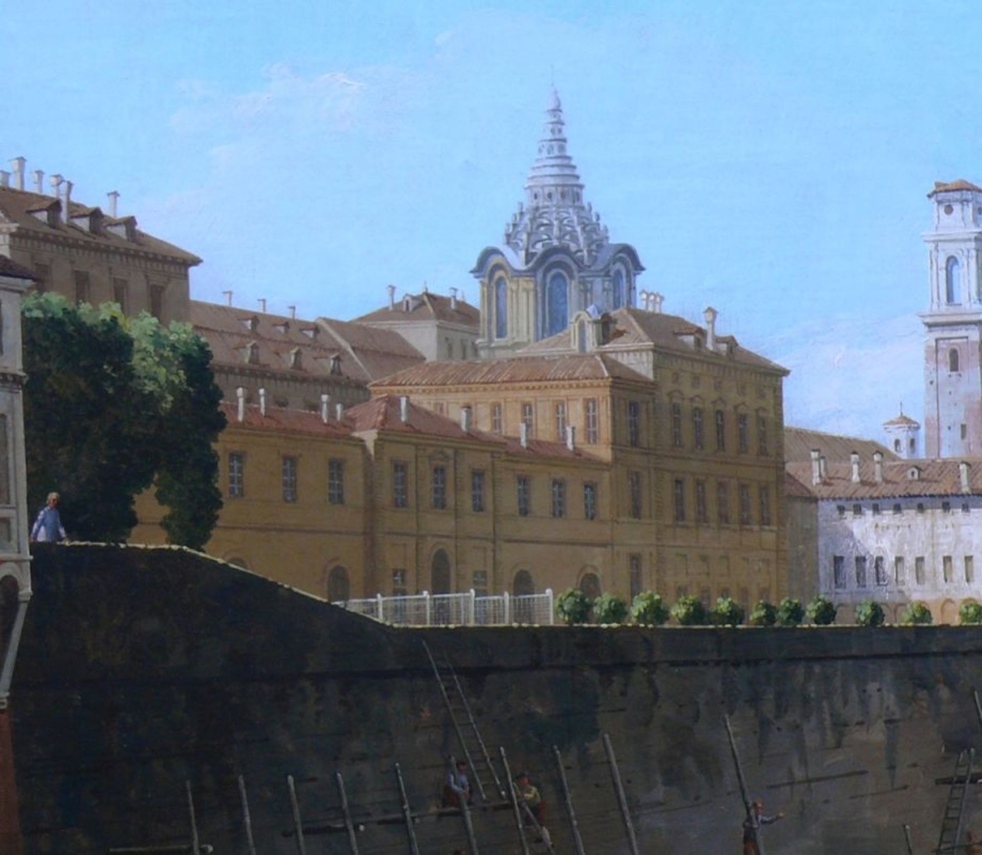 Italienische Schule (18.Jh.)"Blick auf Palazzo Reale" mit Arbeitern an der Befestigungsmauer zum - Bild 5 aus 8