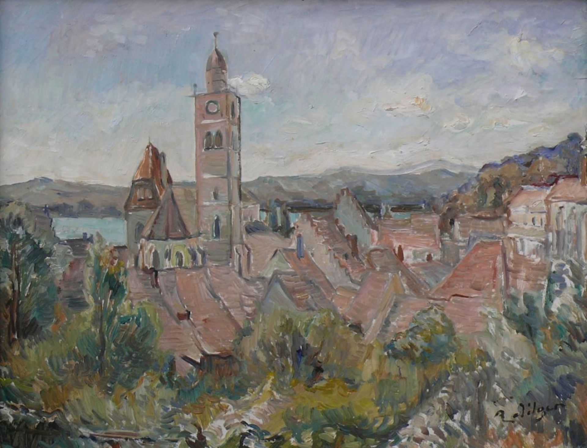 Dilger, Richard (1887 Überlingen - 1973 Allensbach)"Blick auf Überlingen"; im Hintergrund der See - Bild 2 aus 2