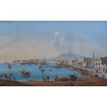 Italienischer Vedutenmaler (Anfg. 19.Jh.)"Napoli dal Carmina"; vielfigurige Szenerie am Hafen mit