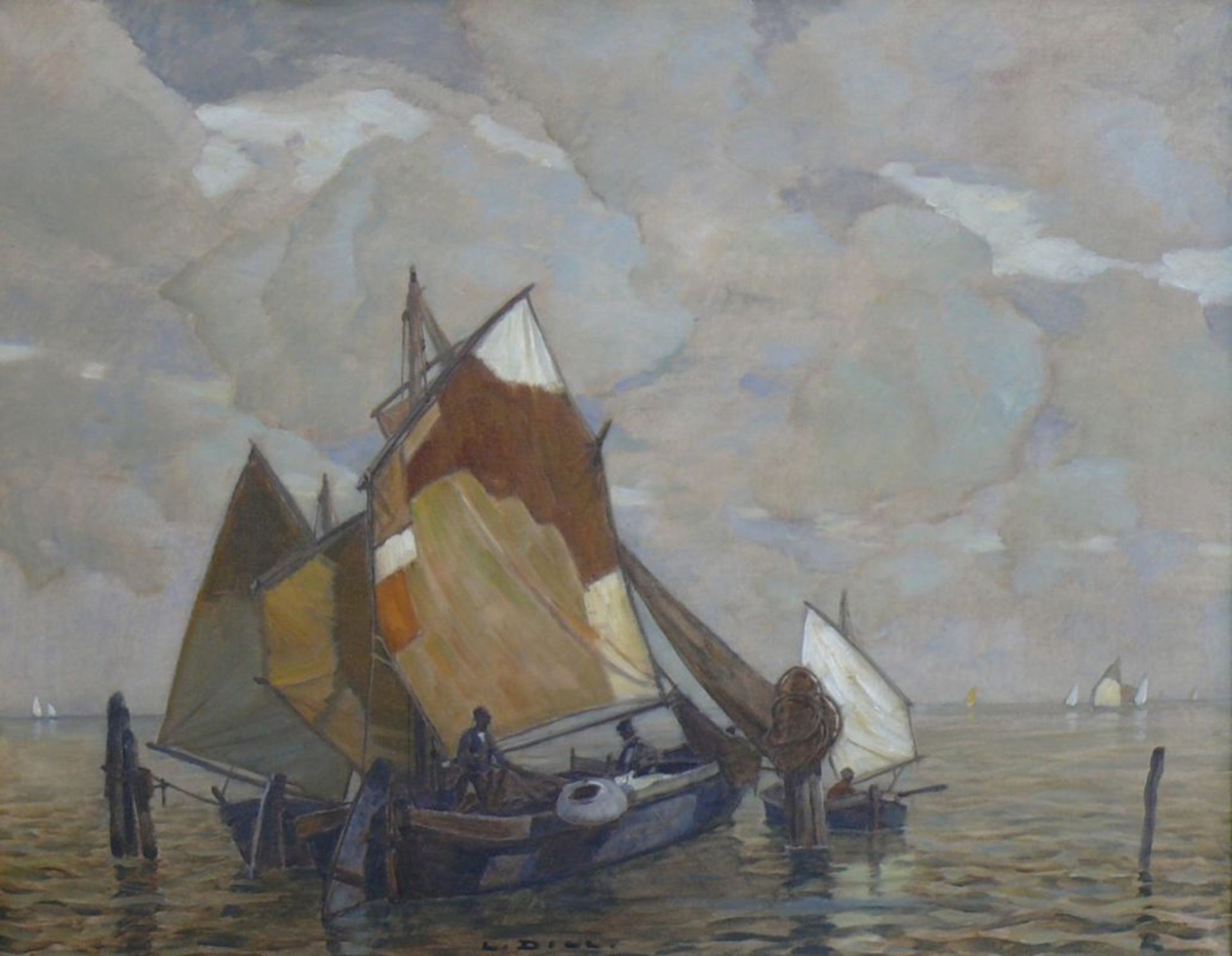 Dill, Ludwig (1848 Gernsbach - 1940 Karlsruhe)"Fischerboote in der Lagune von Venedig"; mit - Bild 2 aus 5
