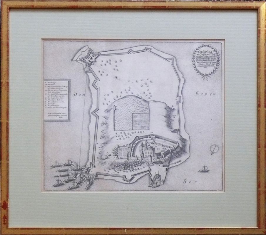 Insel Mainau (17.Jh.)im Dreißigjährigen Krieg, aus der Vogelperspektive von Osten; Darstellung der - Image 2 of 2