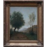 Corot, Camille Jean-Baptiste (attr., Paris 1796 - 1875)"Landschaft" mit Fluss; in der Bildmitte