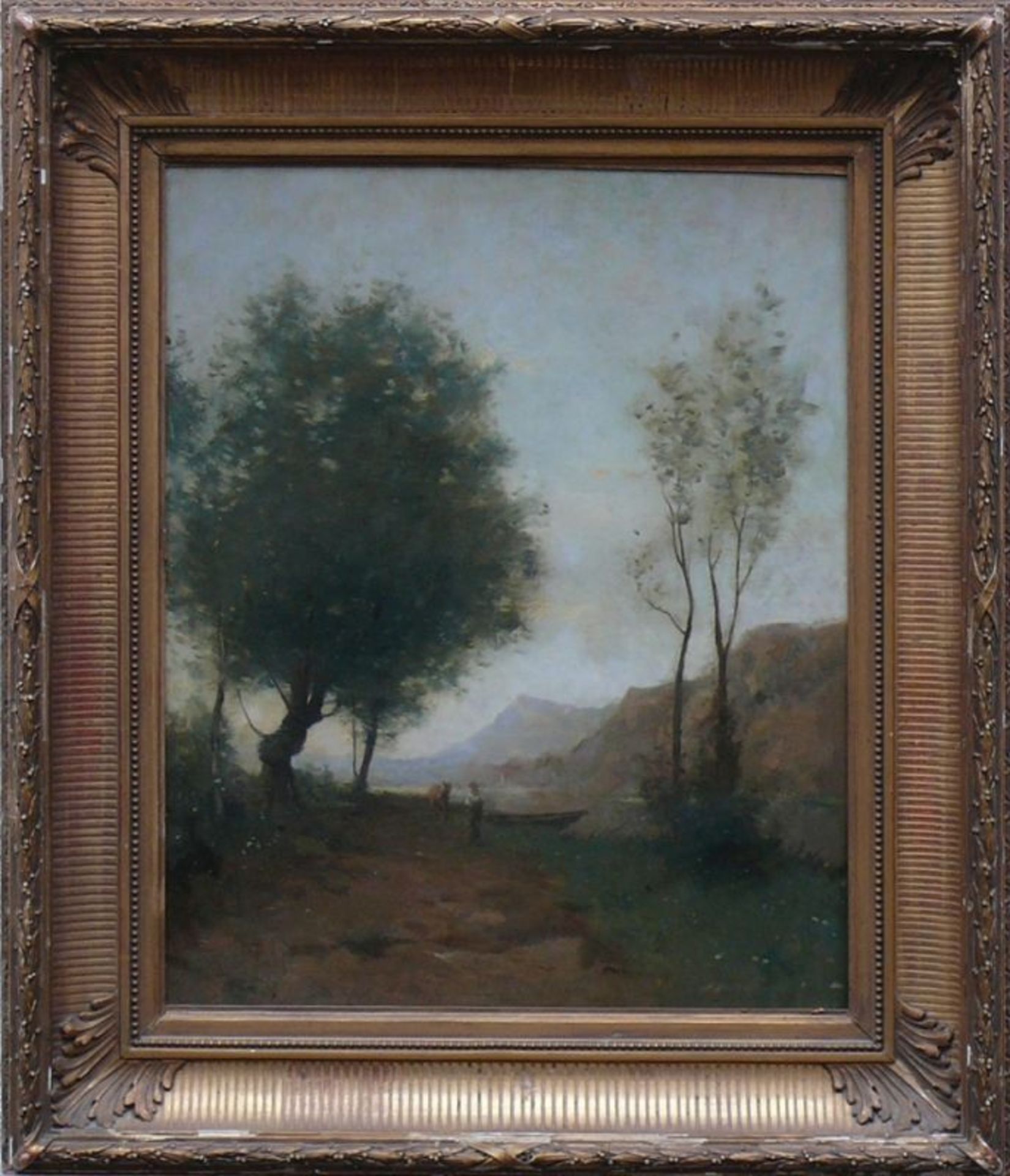 Corot, Camille Jean-Baptiste (attr., Paris 1796 - 1875)"Landschaft" mit Fluss; in der Bildmitte
