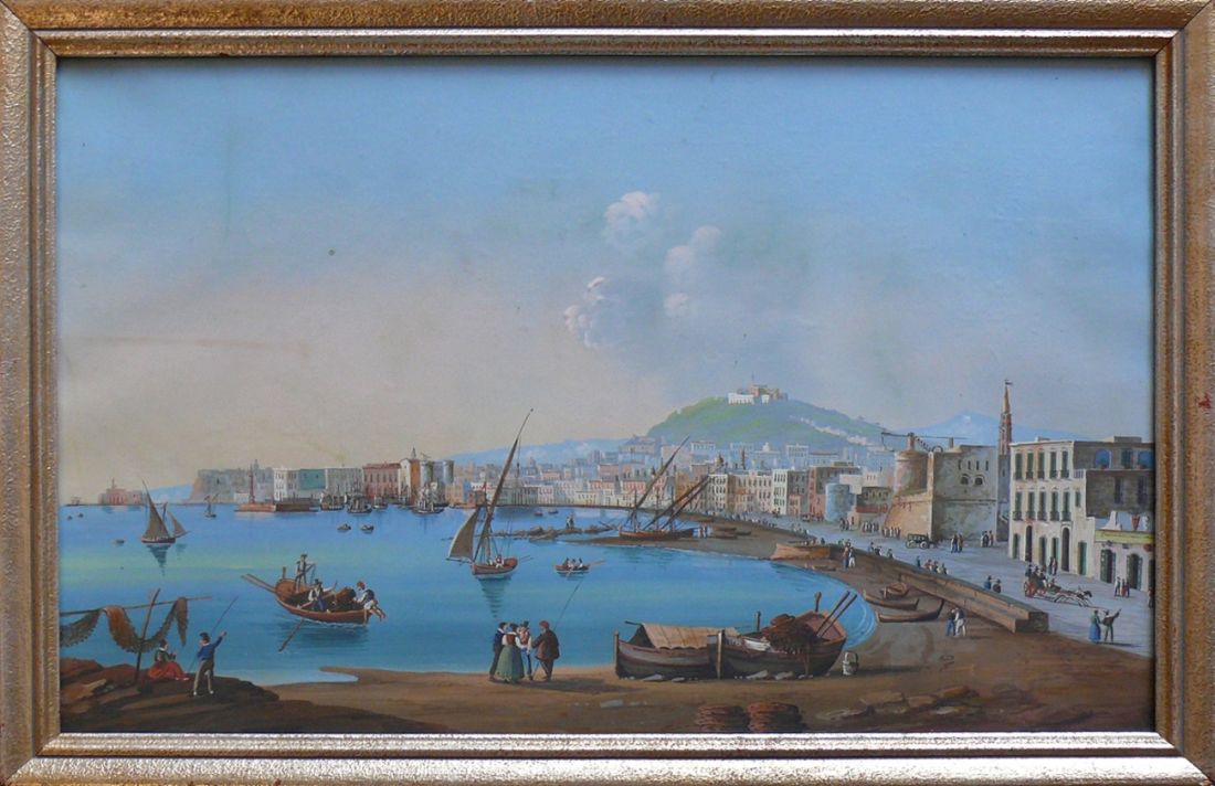 Italienischer Vedutenmaler (Anfg. 19.Jh.)"Napoli dal Carmina"; vielfigurige Szenerie am Hafen mit - Image 2 of 4