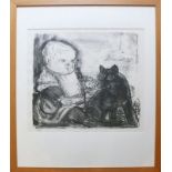 Dix, Otto (1891 Gera - 1969 Singen)"Kleines Kind und Katze"; Lithographie 1961; auf weißem Bütten;