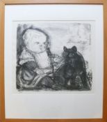 Dix, Otto (1891 Gera - 1969 Singen)"Kleines Kind und Katze"; Lithographie 1961; auf weißem Bütten;