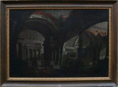 Migliara, Giovanni (1785 Alessandria - 1837 Mailand)"Blick in tempelähnliche Anlage" ÖL/LW; links