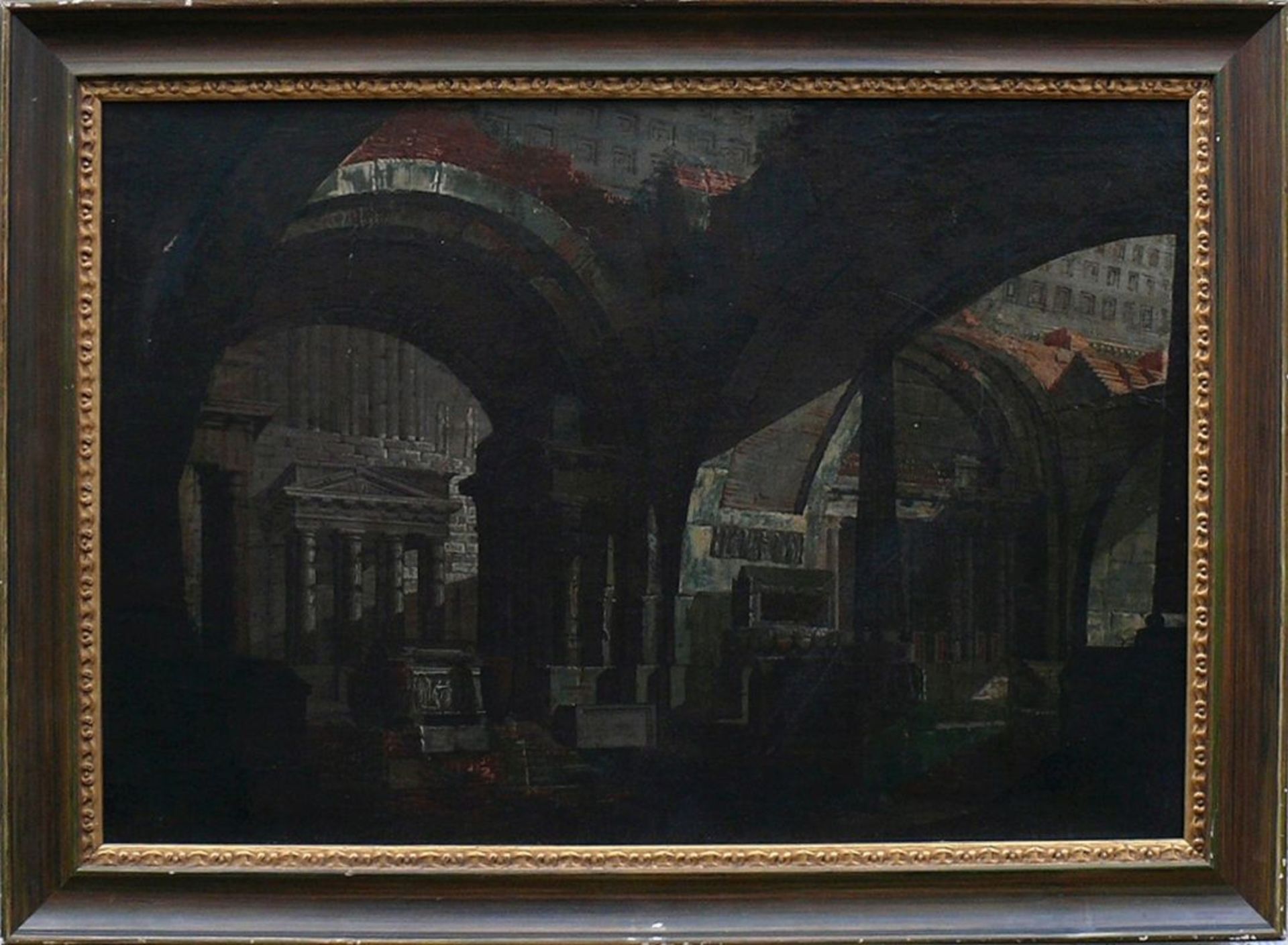 Migliara, Giovanni (1785 Alessandria - 1837 Mailand)"Blick in tempelähnliche Anlage" ÖL/LW; links