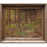 Kiedrich, Franz Ludwig (Düsseldorf 1873 - 1950) "2 Rehe auf Waldlichtung beim Äsen"; ÖL/Holz;