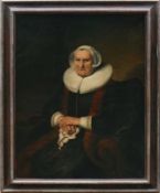 Anonymer Portraitist (19.Jh.) "Alte Dame" in einem Sessel sitzend, die Hände auf dem Schoß