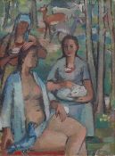Adam, Otto (Konstanz 1901 - 1973) "Bad der Diana"; 3 Frauen auf Waldlichtung; im Hintergrund Rehe;