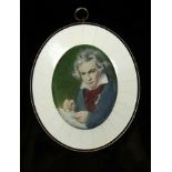 Miniaturist (20.Jh.) "Halbportrait Ludwig v. Beethoven"; Mischtechnik/Elfenbein; Beinrahmen;