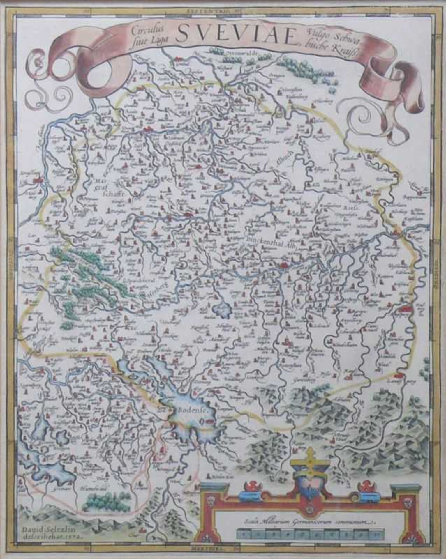 Schwaben (16.Jh.) mit Bodensee und nördliche Schweiz; von Abraham Ortelius (1527-1598, Antwerpen); - Bild 2 aus 2