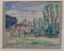 Waentig, Walter (1881 Zittau - 1962 Gaienhofen) "Römische Landschaft"; Blick auf Haus; davor Wiese