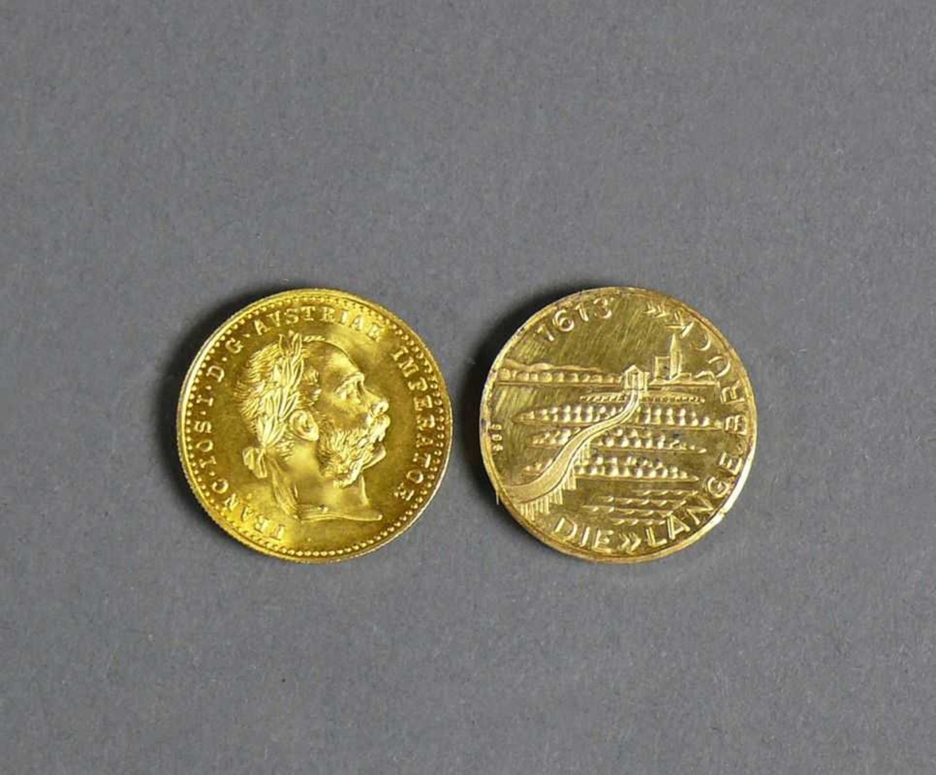 Goldmünze und Medaille Franz Josef I; Österreich/Ungarn 1915; D: 2 cm und Medaille (Kehl Stadt an - Bild 2 aus 2