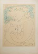 Picasso, Pablo (1881 Malaga - 1973 Mougins) "Mutter mit Kind"; Farblithographie; links oben i.d.