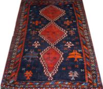 Orientteppich SHIRAZ geometrischer Dekor; blau/orange und Rottöne; ca. 180 x 112 cm; Rand zu