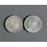 2 div. Silbermünzen Zwei Mark Friedrich I 1701/Wilhelm II 1901; Zwei Mark Wilhelm II, König von