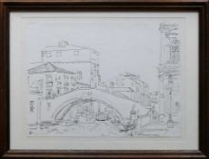 Sauerbruch, Hans (1910 Marburg - 1996 Konstanz) "Kanal mit Brücke in Venedig"; Skizze in Tusche;
