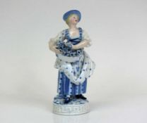 Gärtnerin-Figur (Meissen, ca. 1860-80) Modell von M.V. Acier; Frau mit Blütenkorb; Blaumalerei;