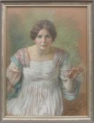 Wagner-Grosch, Clara (1863 Karlsruhe - 1932 Locarno) "Halbportrait einer jungen Frau"; den